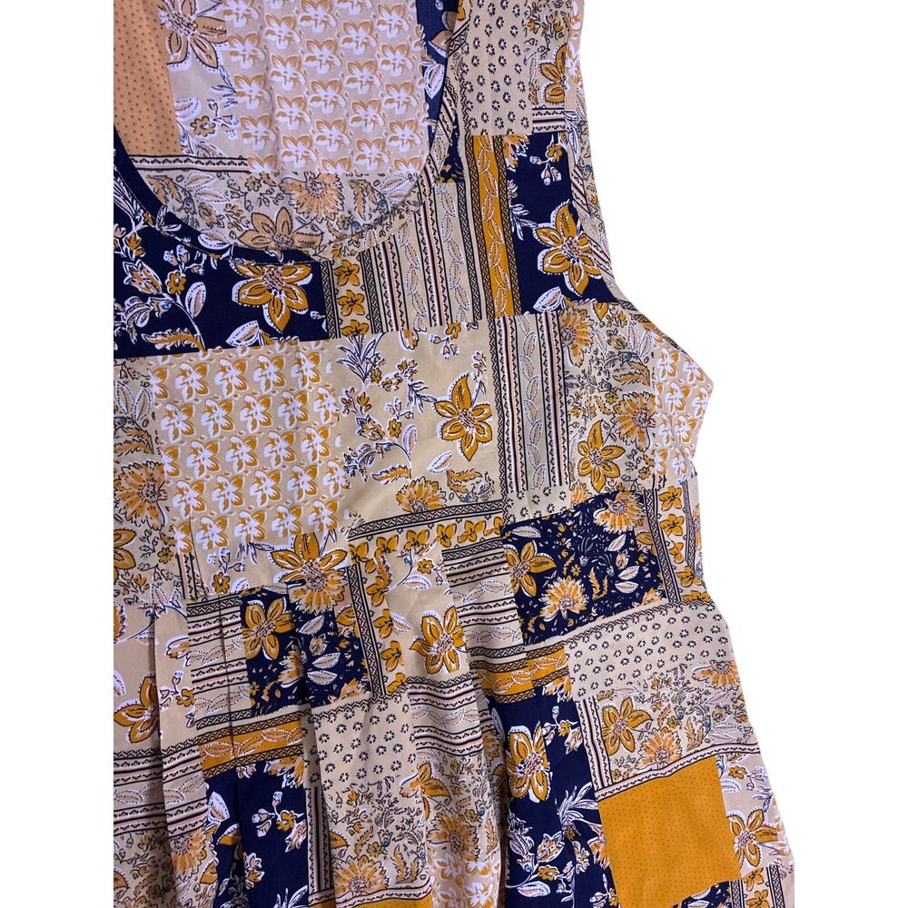 Patchwork Floral Spring Dress Yellow Blue Easter Cottagecore Women’s XL - Picture 2 of 6